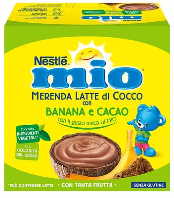 MIO MERENDA LATTE DI COCCO CON BANANA E CACAO 4 PEZZI DA 90 G MIO MERENDA LATTE DI COCCO CON BANANA E CACAO 4 PEZZI DA 90 G