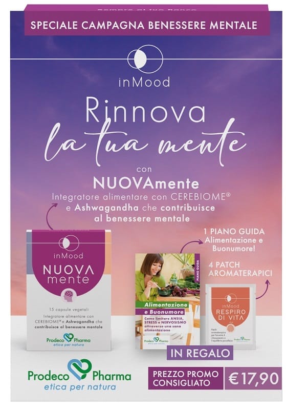 INMOOD KIT RINNOVA LA TUA MENTE 1 INMOOD NUOVAMENTE 15 CAPSULE + 4 PATCH AROMATERAPICI + 1 PIANO GUIDA ALIMENTARE + 1 COUPON SCONTO