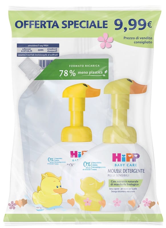 HIPP SPECIAL PACK PAPERELLA MOUSSE DETERGENTE 250 ML + PAPERELLA MOUSSE DETERGENTE RICARICA 250 ML