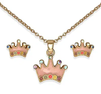 BJS004 PARURE ORECCHINI+COLLANINA CROWN GOLD PLATED BJS004 PARURE ORECCHINI+COLLANINA CROWN GOLD PLATED