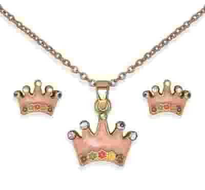 BJS004 PARURE ORECCHINI+COLLANINA CROWN GOLD PLATED BJS004 PARURE ORECCHINI+COLLANINA CROWN GOLD PLATED