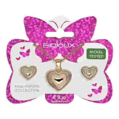 BJS005 PARURE ORECCHINI+COLLANINA DEEP HEART GOLD PLATED