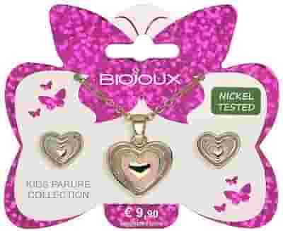 BJS005 PARURE ORECCHINI+COLLANINA DEEP HEART GOLD PLATED