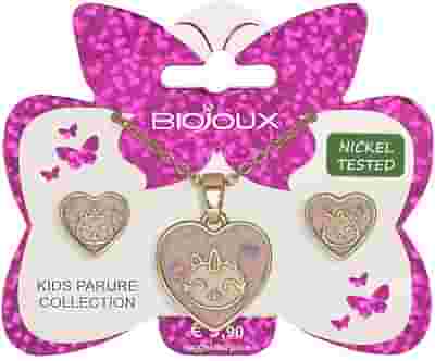BJS006 PARURE ORECCHINI+COLLANINA UNICORN HEART GOLD PLATED