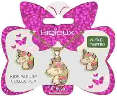 BJS008 PARURE ORECCHINI+COLLANINA SMILING UNICORN GOLD PLATED