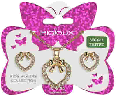 BJS011 PARURE ORECCHINI+COLLANINA FLAKE HEART GOLD PLATED