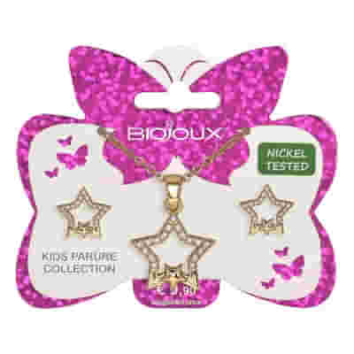 BJS012 PARURE ORECCHINI+COLLANINA DOUBLE STAR GOLD PLATED