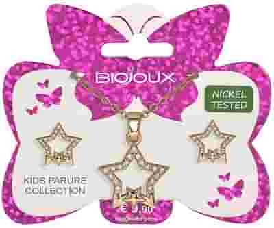 BJS012 PARURE ORECCHINI+COLLANINA DOUBLE STAR GOLD PLATED