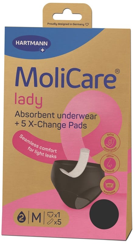 MUTANDE INCONTINENZA RILAVABILI MOLICARE LADY ABSORBENT UNDERWEAR M + 5 X CHANGE PADS INSERTO PER ASSORBENTE MONOUSO