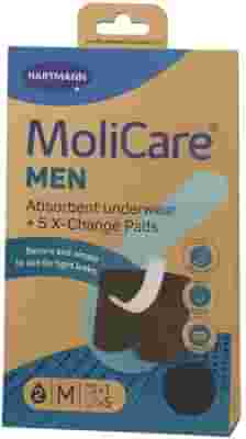 MUTANDE INCONTINENZA RILAVABILI MOLICARE MEN ABSORBENT UNDERWEAR M + 5 X CHANGE PADS INSERTO PER ASSORBENTE MONOUSO