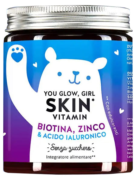 BEARS WITH BENEFITS YOU GLOW GIRL SKIN VITAMINA BIOTINA ZINCO & ACIDO IALURONICO 45 CARAMELLE GOMMOSE SENZA ZUCCHERO GUSTO MANGO