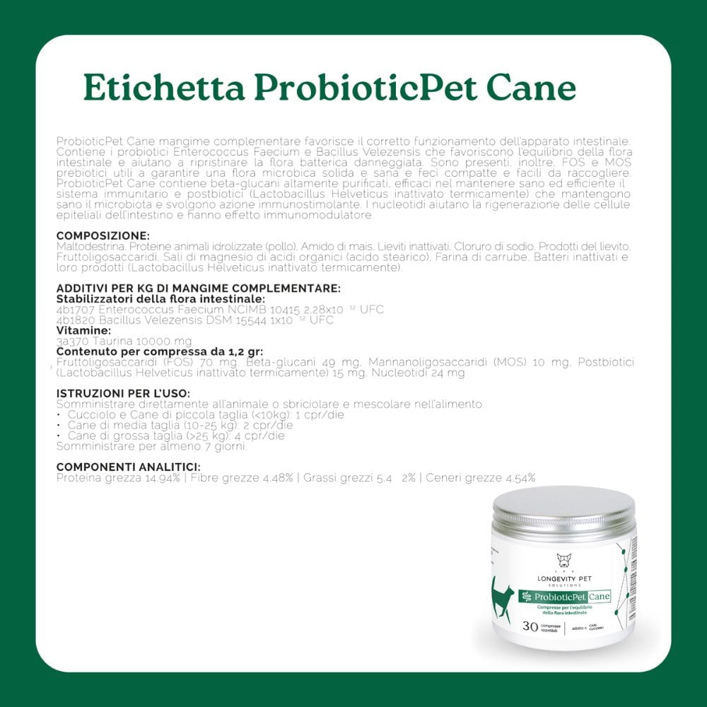 LONGEVITY PET PROBIOTICPET CANE 30 COMPRESSE