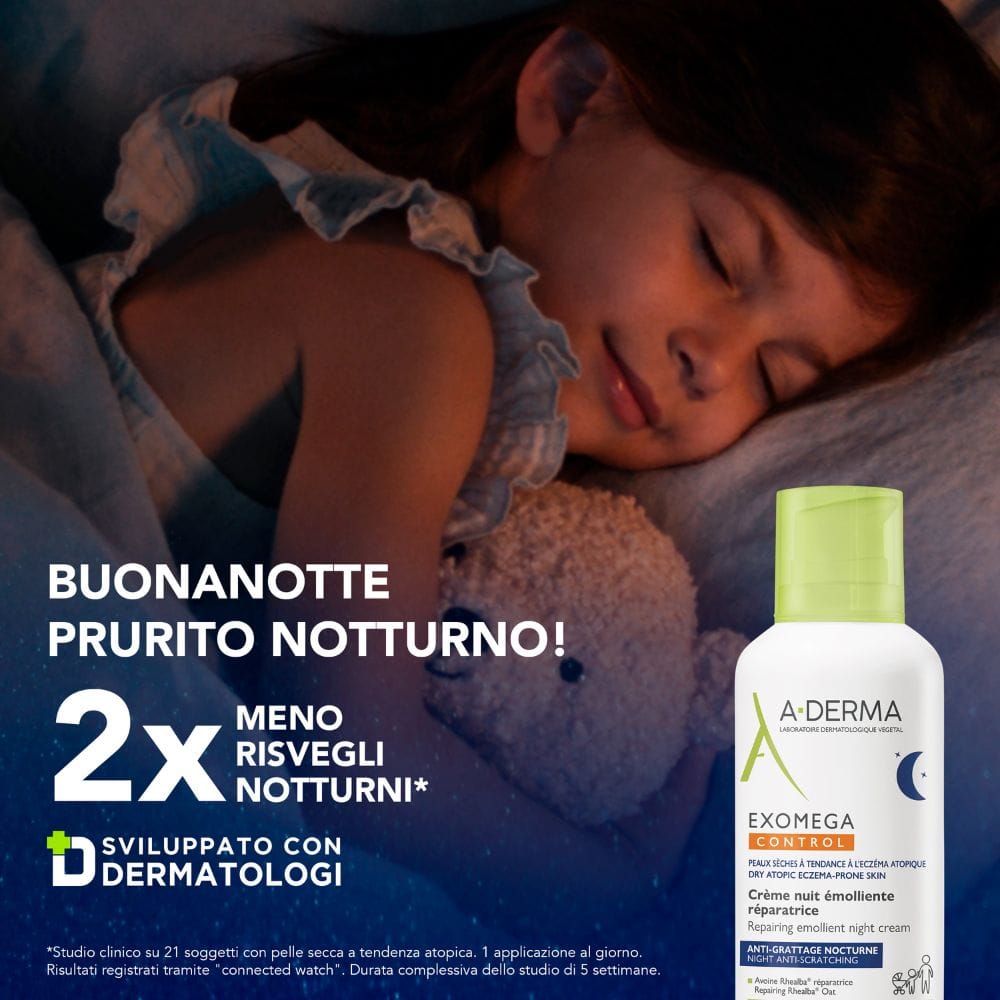 A-Derma Exomega Control Crema Notte emolliente ristrutturante, Lenisce la sensazione di prurito notturno, aiuta a ritrovare il sonno, Pelle secca a tendenza atopica, 400ml 