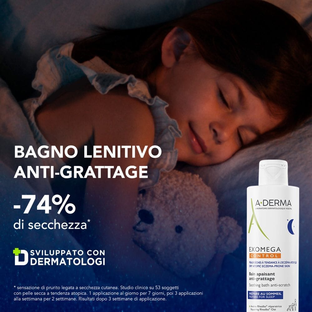 A-Derma Exomega Control Bagno Lenitivo Anti-grattage, Lenisce Immediatamente e dona confort alla sensazione di prurito, per una notte tranquilla, Pelle secca a tendenza atopica, 200ml 