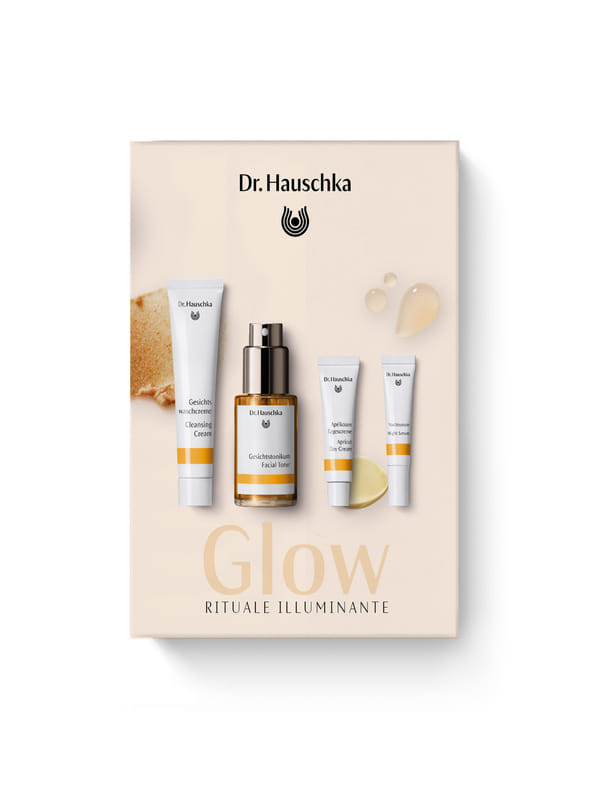 DR HAUSCHKA GLOW RITUALE ILLUMINANTE 2026 1 CREMA DETERGENTE 20 ML + 1 CREMA ALBICOCCA 5 ML + 1 LOZIONE TONIFICANTE 30 ML + 1 SIERO NOTTE 2,5 ML