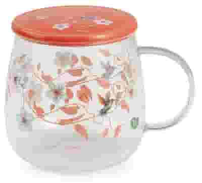 NEAVITA TAZZA IN VETRO CON COPERCHIO ROSA 450 ML INFUSI DI PRIMAVERA