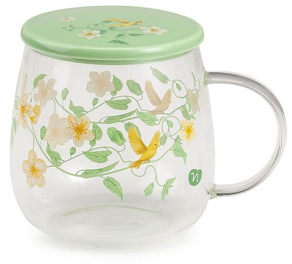 NEAVITA TAZZA IN VETRO CON COPERCHIO VERDE 450 ML INFUSI DI PRIMAVERA