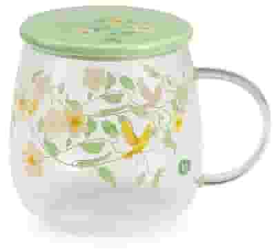 NEAVITA TAZZA IN VETRO CON COPERCHIO VERDE 450 ML INFUSI DI PRIMAVERA