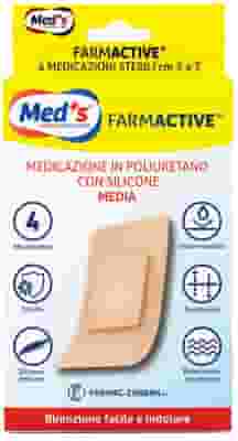 MEDICAZIONE MEDS FARMACTIVE POLIURETANO CON SILICONE CON BORDI MEDIA 5X7 CM 4 PEZZI