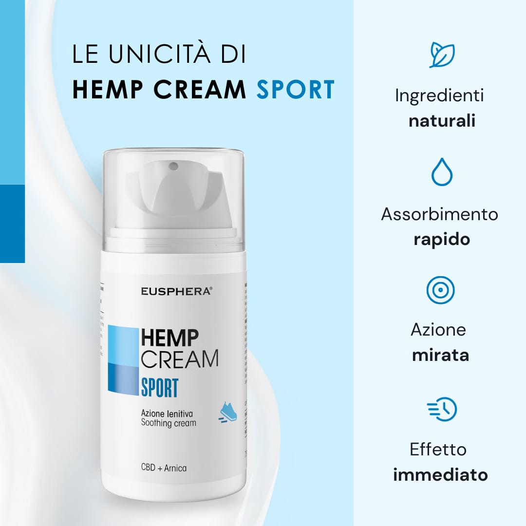Eusphera Hemp cream Sport - Crema per dolori muscolari ed infortuni