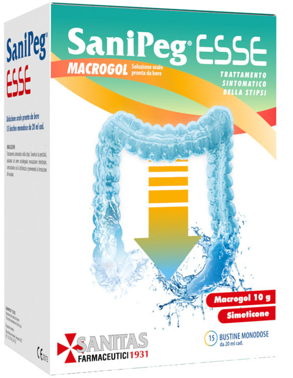 SANIPEG ESSE MACROGOL SOLUZIONE ORALE PRONTO DA BERE 15 BUSTINE MONODOSE DA 20 ML