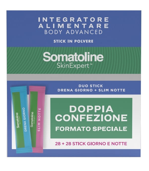 SOMATOLINE SKIN EXPERT BODY ADVANCED 1 DRENA GIORNO 28 STICK + 1 SLIM NOTTE 28 STICK SENZA GLUTINE SENZA LATTOSIO