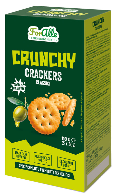 FORALLE CRUNCHY CRACKERS CLASSICI 5 BUSTINE X 30 G SENZA OLIO DI PALMA, GUSTO DOLCE SALATO
