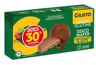 GIUSTO SENZA GLUTINE DISCO WAFER CIOCCOLATO AL LATTE CON CREMA ALLA NOCCIOLA 3 X 24 G PROMO -30%