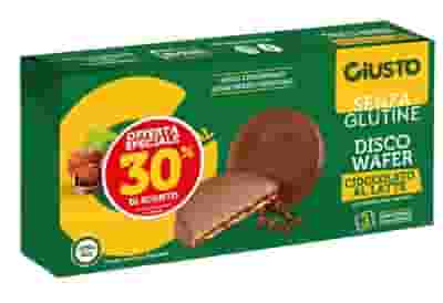 GIUSTO SENZA GLUTINE DISCO WAFER CIOCCOLATO AL LATTE CON CREMA ALLA NOCCIOLA 3 X 24 G PROMO -30%