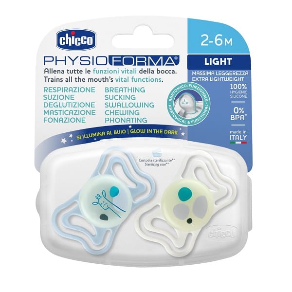 CHICCO SUCCHIETTO LIGHT LUMI SILICONE 2-6M 2 PEZZI