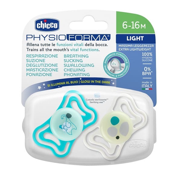CHICCO SUCCHIETTO LIGHT LUMI SILICONE 6-16M 2 PEZZI
