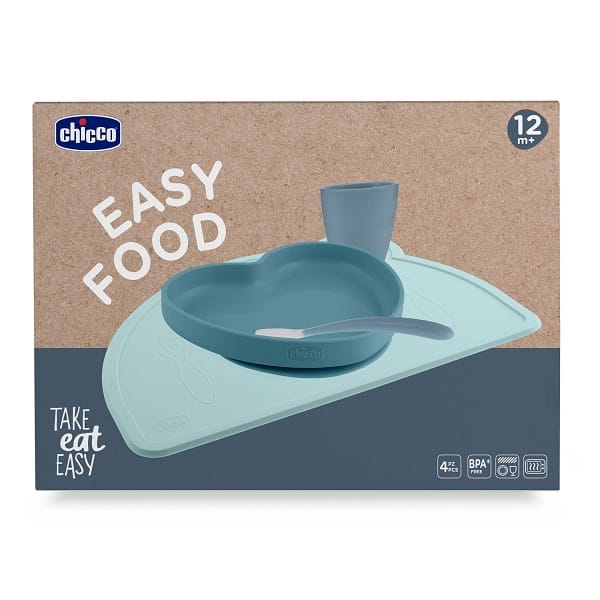 CHICCO EASY FOOD SET PAPPA SILICONE AZZURRO 12M+
