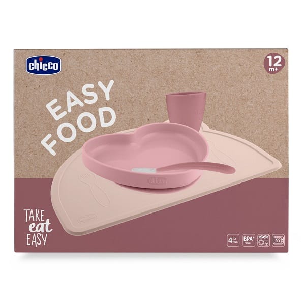 CHICCO EASY FOOD SET PAPPA SILICONE ROSA 12M+