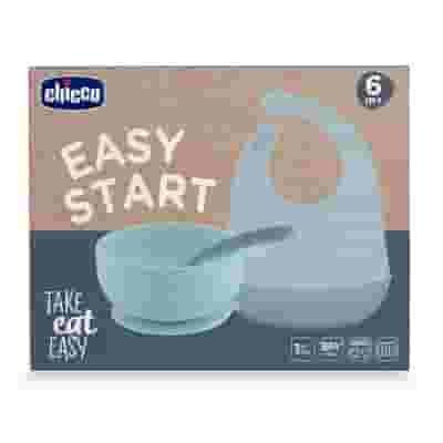 CHICCO EASY START SET PAPPA SILICONE AZZURRO 6M+