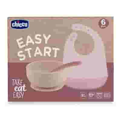 CHICCO EASY START SET PAPPA SILICONE ROSA 6M+