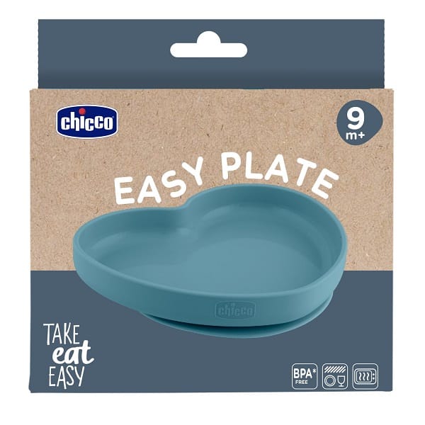 CHICCO PIATTO CUORE IN SILICONE AZZURRO 9M+