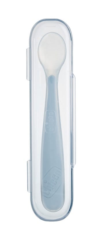 CHICCO SOFTLY SPOON CUCCHIAIO MORBIDO IN SILICONE GRIGIO 6M+ CON CUSTODIA