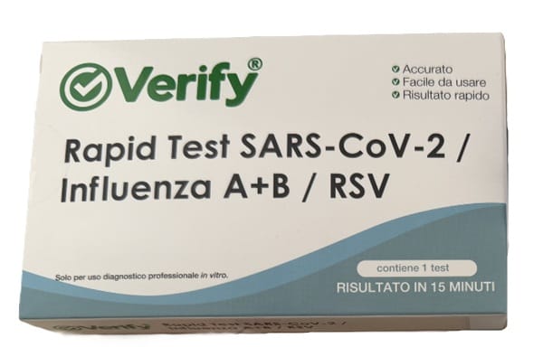 TEST IMMUNOLOGICO CROMATOGRAFICO RAPIDO VERIFY RAPID SARS-COV2/A+B/RSV RILEVAZIONE QUALITATIVA IN CAMPIONI DI TAMPONE NASOFARINGEO/NASALE UMANO USO PROFESSIONALE