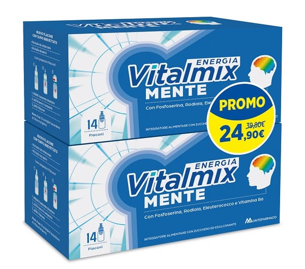 VITALMIX MENTE 14 FLACONCINI DA 10 ML BIPACK PROMO CON ZUCCHERO ED EDULCORANTE SENZA GLUTINE E LATTOSIO