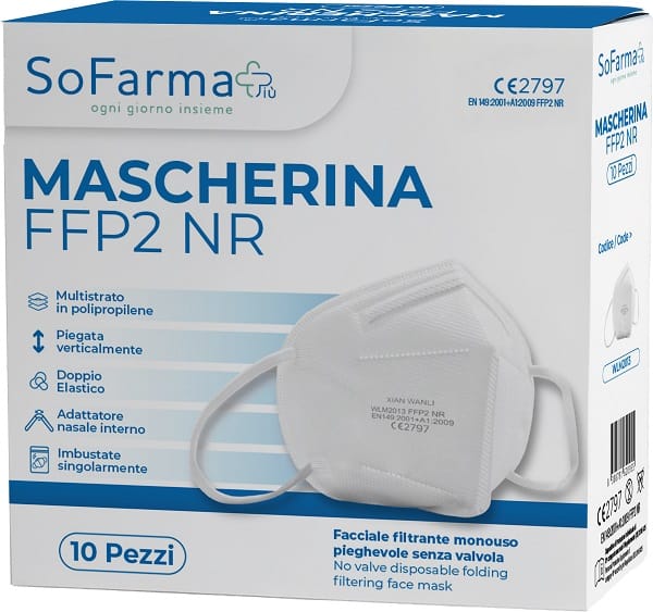 MASCHERINA FFP2 BIANCA 10 PEZZI SOFARMAPIU'