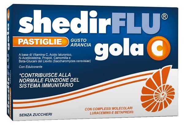SHEDIRFLU GOLA C ARANCIA 30 PASTIGLIE CON EDULCORANTE SENZA ZUCCHERI SENZA GLUTINE NATURALMENTE PRIVO DI LATTOSIO