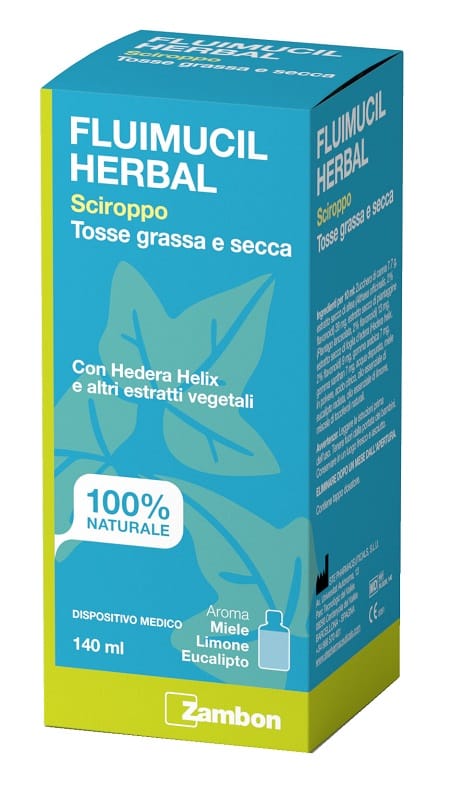 FLUIMUCIL HERBAL SCIROPPO TOSSE GRASSA E SECCA 140 ML AROMA MIELE LIMONE EUCALIPTO SENZA GLUTINE SENZA LATTOSIO